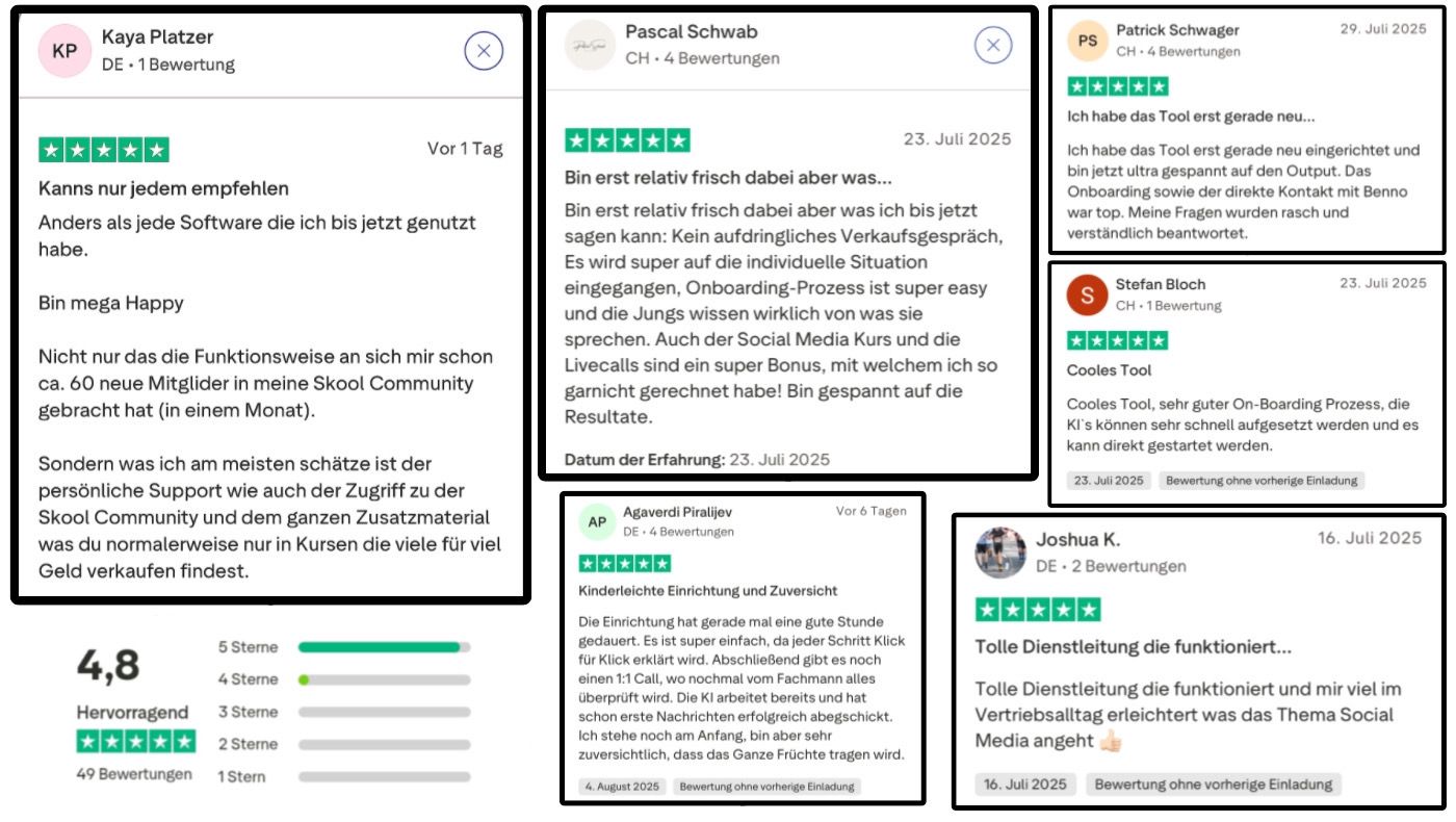 Auswahl von Kundenbewertungen zu Contacter AI