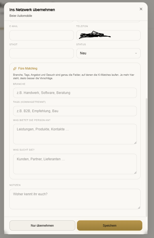 Informationen für KI-Matching